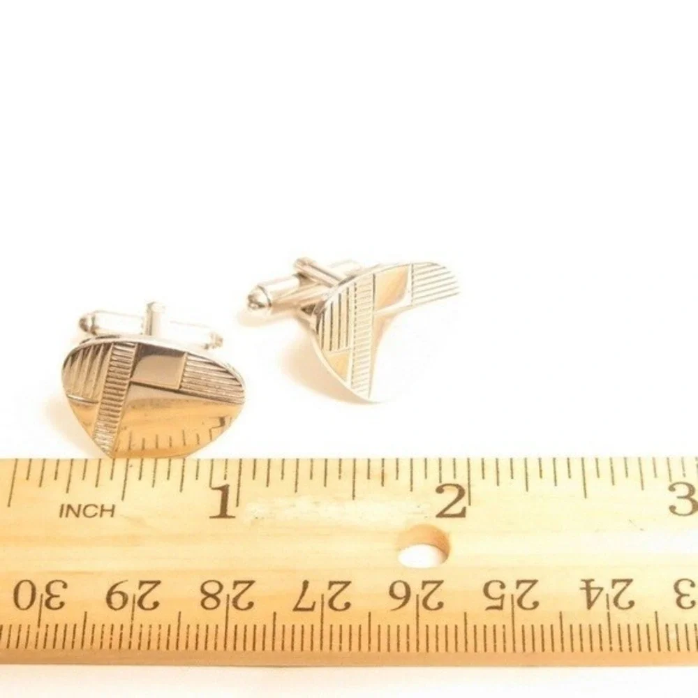 Vintage Silver Tone‎ Geometric Triangular Cufflinks Etched Linear Pattern MCM